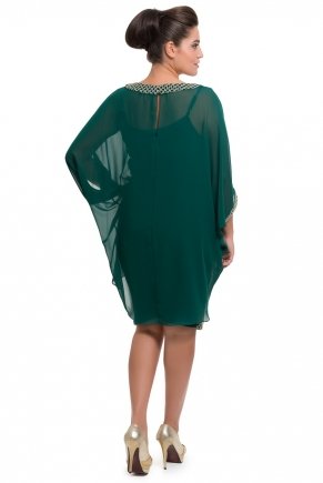 Dark Benetton Green Short Non Revealing Big Size Evening Dress K4657