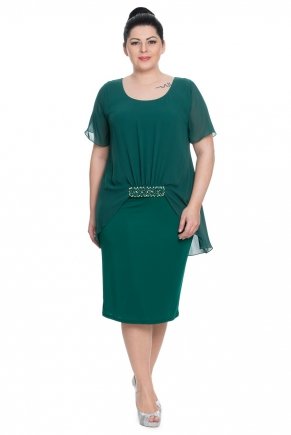 Dark Benetton Green Short Non Revealing Big Size Evening Dress K5517