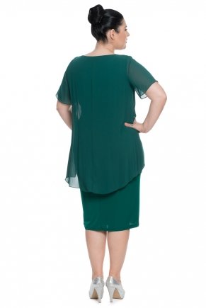 Dark Benetton Green Short Non Revealing Big Size Evening Dress K5517