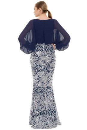 Small Size Navy  Long Sleeve Long Evening Dress Y5358