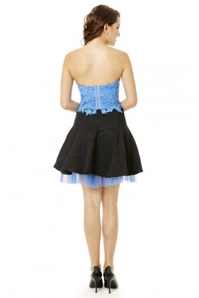 Black/lavender Lılac Short Off Shoulder Small Size Evening Dress Y6066