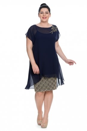 Navy  Non Revealing Big Size Short Cocktail Dress Y6347