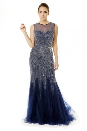 Small Size Navy  Bodycon Long Evening Dress Y6481