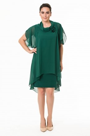 Dark Benetton Green Short Non Revealing Big Size Evening Dress K6044