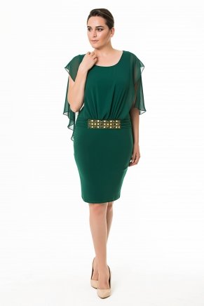 Dark Benetton Green Short Non Revealing Big Size Evening Dress K6047