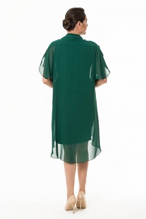 Dark Benetton Green Short Non Revealing Big Size Evening Dress K6047
