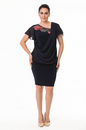 Navy  Non Revealing Big Size Short Cocktail Dress Y6346