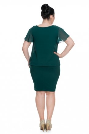 Dark Benetton Green Short Non Revealing Big Size Evening Dress Y6346