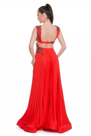 Ferrarı Red Long Sleeveless Small Size Wedding Guest Dress K5637