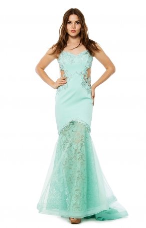 Apple Mınt Long Sleeveless Mermaid Evening Dress Y6235