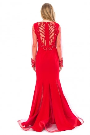 Dragon Red Long Crepe Small Size Evening Dress K6019