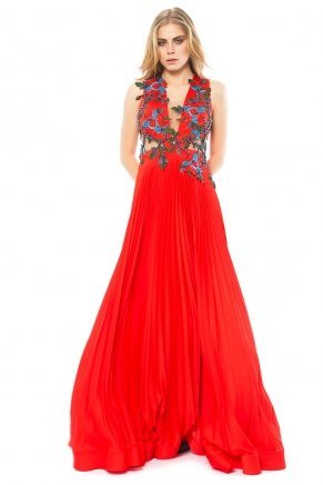 Ferrarı Red Long Sleeveless Small Size Wedding Guest Dress K6117