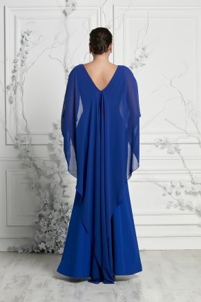 Parlement Mavi Krep Büyük Beden Uzun Düğün Elbisesi Y7017