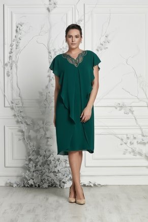Dark Benetton Green Short Non Revealing Big Size Evening Dress Y7034