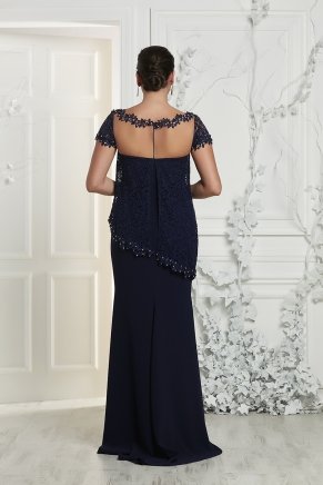 Navy  Non Revealing Big Size Long Cocktail Dress Y7077