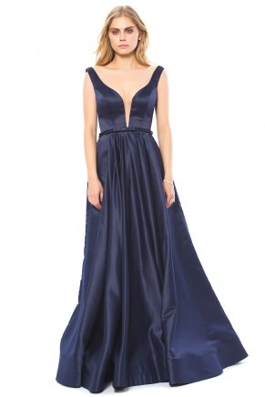 Small Size Navy  Long Flared Evening Dress K6145