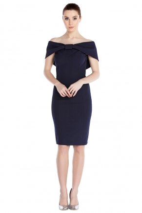 Navy  Boat Neck Small Size Short Evening Dress Y7495