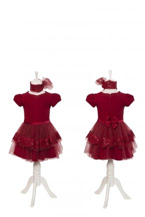 Çocuk Beden Kırmızı Kısa Anne Kız Elbise K6166
