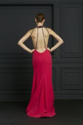 Raspberry Fuchsıa Long Mermaid Small Size Evening Dress Y7201
