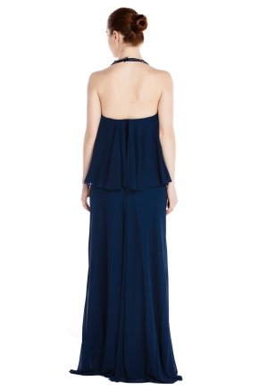 Small Size Navy  Long Halter Strap Evening Dress Y7641
