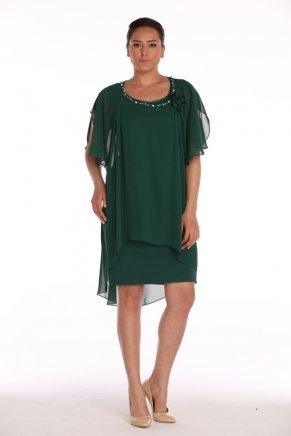 Dark Benetton Green Short Non Revealing Big Size Evening Dress K6152