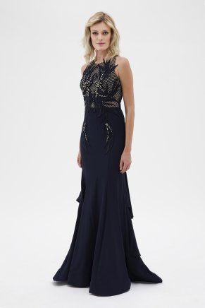 Small Size Navy  Long Evening Dress Y7204