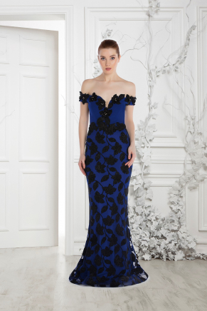 Small Size Navy  Long Evening Dress Y7532