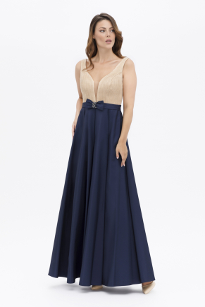 Small Size Navy  Long Flared Evening Dress Y7574