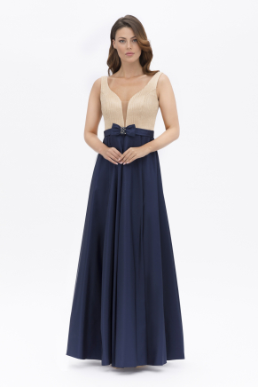 Small Size Navy  Long Flared Evening Dress Y7574