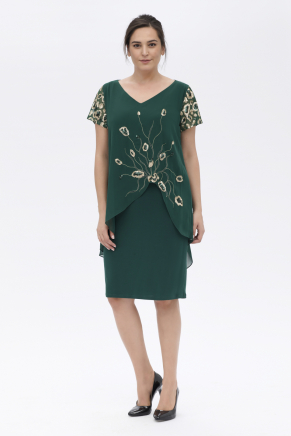 Dark Benetton Green Short Non Revealing Big Size Evening Dress Y7284