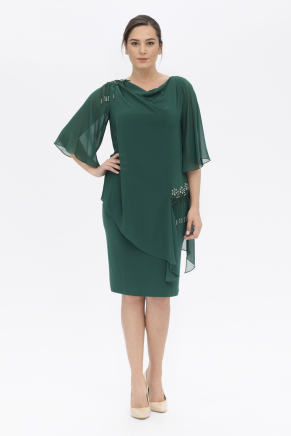 Dark Benetton Green Short Non Revealing Big Size Evening Dress Y7324