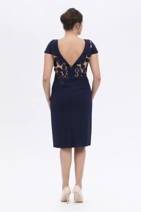 Navy  Non Revealing Big Size Short Cocktail Dress Y6128