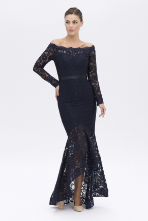 Small Size Navy  Long Sleeve Long Evening Dress Y7350