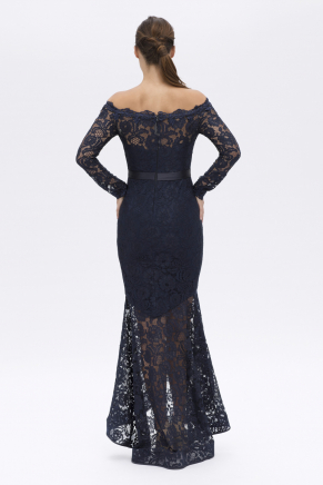 Small Size Navy  Long Sleeve Long Evening Dress Y7350