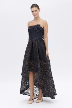 Small Size Navy  Long Strapless Evening Dress Y7527