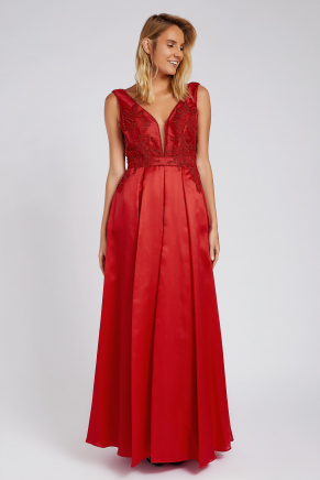 Kırmızı Küçük Beden Uzun Parti Elbisesi Y8181