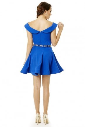 Indıgo Blue V Neck Small Size Short Prom Dress Y6399